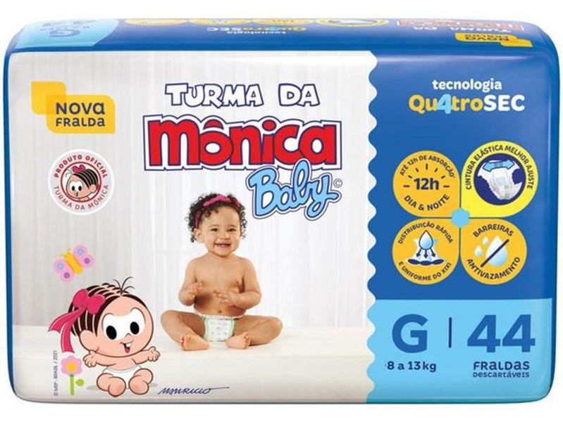 Imagem de Fralda Turma da Mônica Baby Qu4troSec tam.G - 8 a 13kg - Kit  04 pctes com 176 Unidades