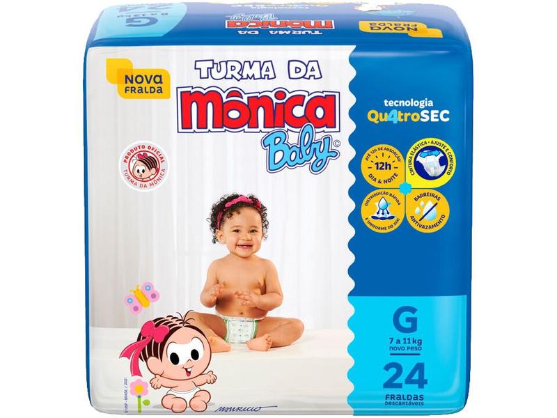 Fralda Turma da Mônica Baby Tam. G 7 a 11kg - 24 Unidades Fralda Turma da Mônica Baby Tam. G 7 a 11kg - 24 Unidades