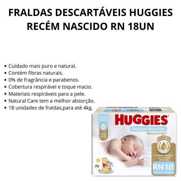 Imagem de Fraldas Descartáveis Huggies Recém Nascido Rn 18Un