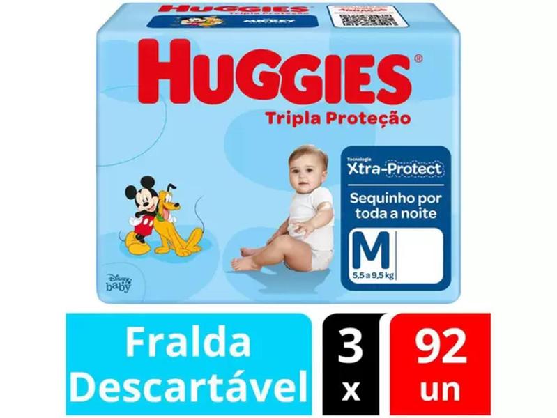 Imagem de Fraldas Huggies Disney Tripla Proteção Tamanho M de 5,5 a 9,5 kg kit C/ 276 unidades