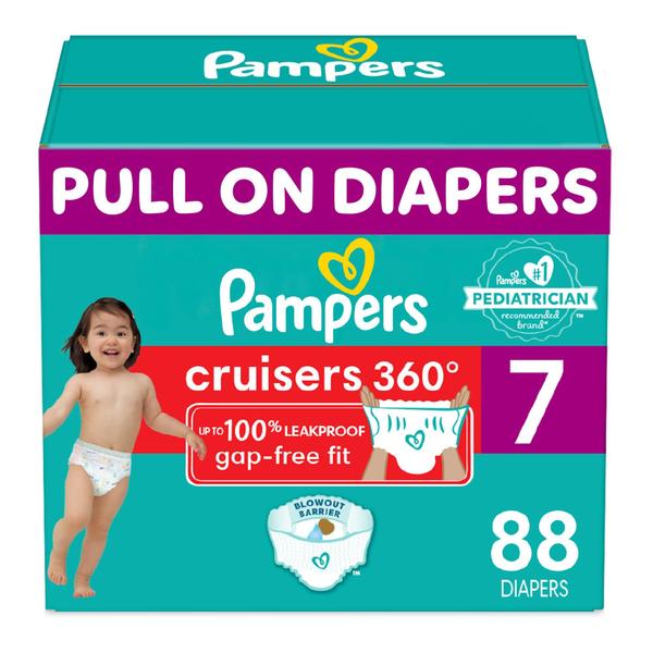 Imagem de Fraldas pampers Tamanho 7, 88 Conde - Pampers Pull On Cruisers 360 Fit Fraldas descartáveis de bebê com cintura elástica, embalagem e impressões podem variar