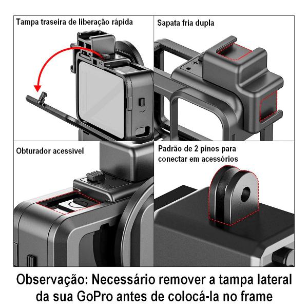 Imagem de Frame com Encaixe de Microfone para GoPro 12/11/10/9 G9-4