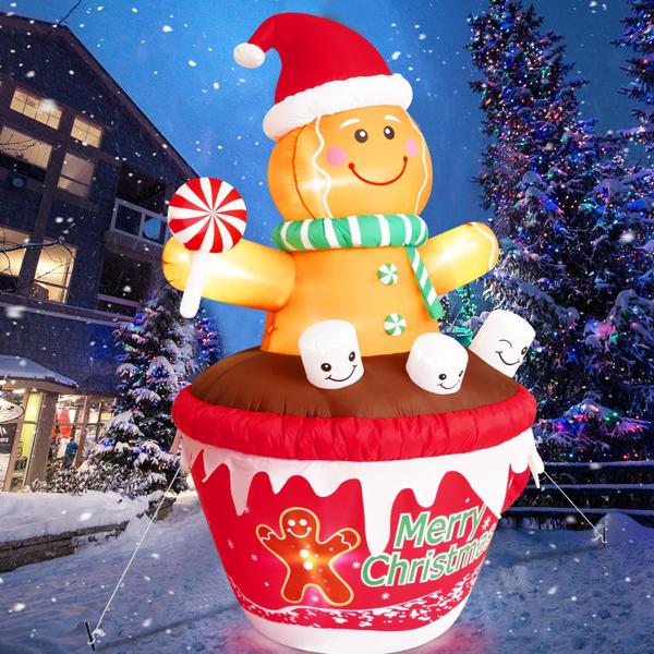 Imagem de Framics inflável de Natal de 7 pés Gingerbread Man em caneca