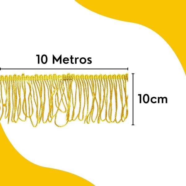 Imagem de Franja De Tecido Amarelo Ouro - 10Mm Rolo Com 10 Metros - Nybc
