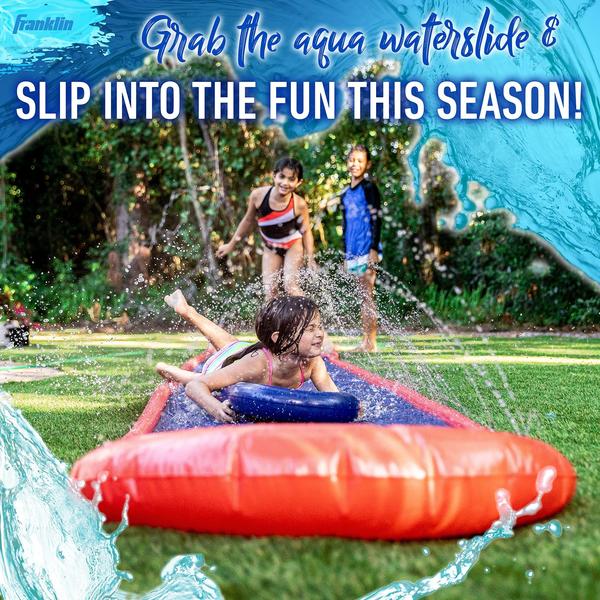 Franklin Sports Aqua Ride Kids Backyard Waterslide - Aqua Ride 25' Foot Lawn Water Sliding Mat + (1) Inflável Surf Board - Outdoor Kids Water Toy Imagem de Franklin Sports Aqua Ride Kids Backyard Waterslide - Aqua Ride 25' Foot Lawn Water Sliding Mat + (1) Inflável Surf Board - Outdoor Kids Water Toy