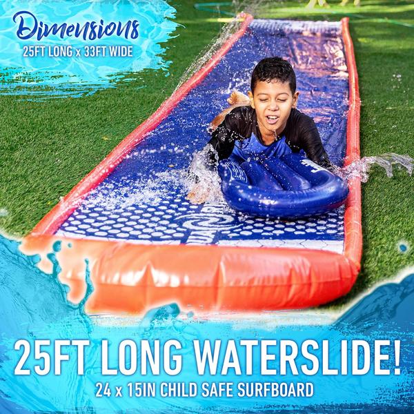 Franklin Sports Aqua Ride Kids Backyard Waterslide - Aqua Ride 25' Foot Lawn Water Sliding Mat + (1) Inflável Surf Board - Outdoor Kids Water Toy Imagem de Franklin Sports Aqua Ride Kids Backyard Waterslide - Aqua Ride 25' Foot Lawn Water Sliding Mat + (1) Inflável Surf Board - Outdoor Kids Water Toy