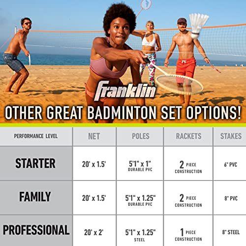 Imagem de Franklin Sports Badminton Set - Conjunto de Badminton Portátil de Quintal + Praia - Adulto + Crianças 4 Jogadores Badminton Net Set - (4) Raquetes + (2) Birdies Incluídos - Avançado