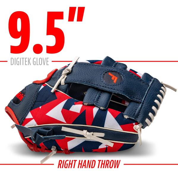 Imagem de Franklin Sports Kids Baseball + Tball Glove - RTP Youth Baseball Glove - Boys + Girls Teeball, Youth Baseball Glove - Navy/Red - 9.5" Right Hand Throw