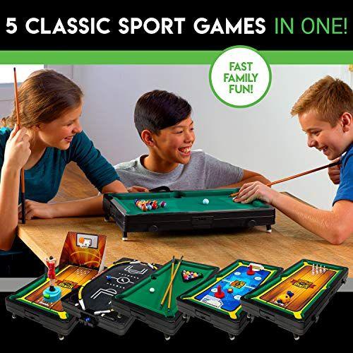 Imagem de Franklin Sports Table Top Sports Game Set - 5-em-1 Sports Center Jogos de Esportes em Recinto Coberto - Futebol de Mesa, Basquete, Hóquei, Boliche + Piscina