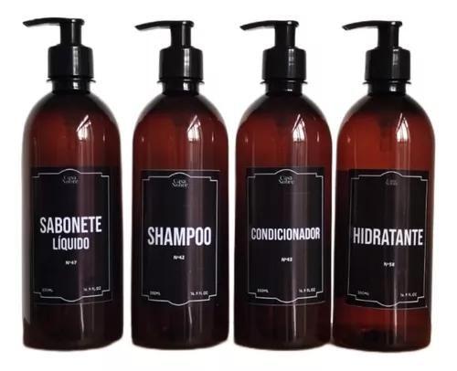 Imagem de Frasco Ambar Refil Plástico Kit Banheiro Shampoo 500ml 4unid