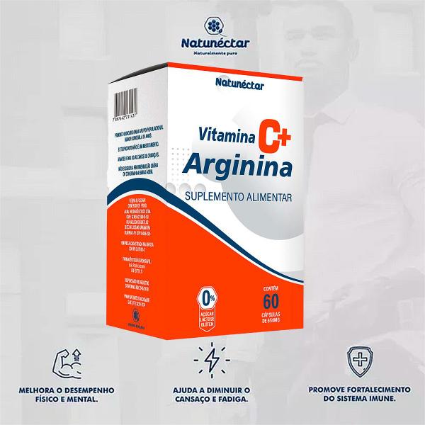 Imagem de Frasco Arginina Vitamina C Suplemento Alimentar Natural 100% Puro Original Natunéctar 60 Cápsulas