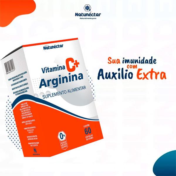 Imagem de Frasco Arginina Vitamina C Suplemento Alimentar Natural 100% Puro Original Natunéctar 60 Cápsulas