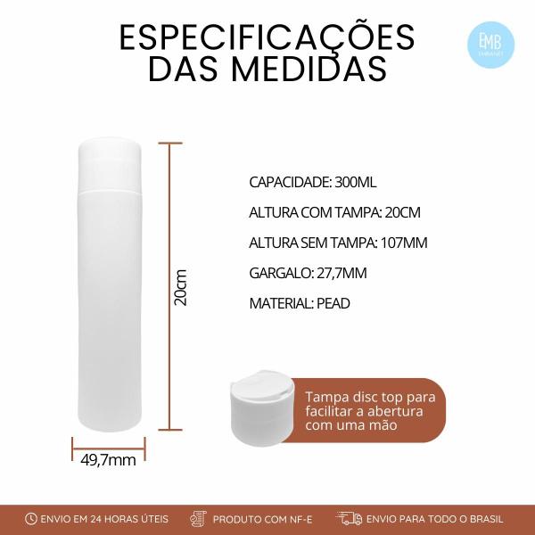 Imagem de Frasco Branco Para Shampoo 300ml Vazio Tampa Disc Top 2 Unidades