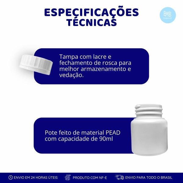 Imagem de Frasco Com Tampa Lacre Para Comprimidos 90ml - 25unidades