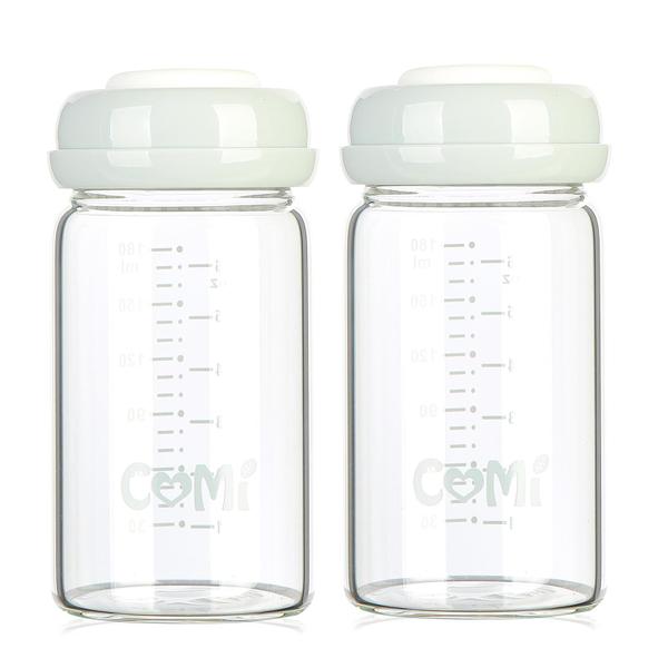 Frasco de leite materno COMI Wide Neck Glass 180 ml (pacote com 2 tampas cinza) Imagem de Frasco de leite materno COMI Wide Neck Glass 180 ml (pacote com 2 tampas cinza)