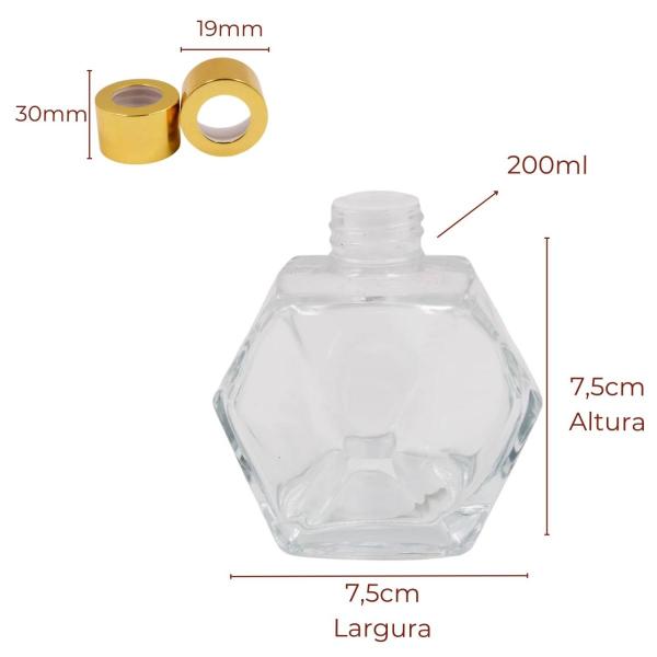 Imagem de Frasco de vidro para aromatizador diamante hexagonal 200ml