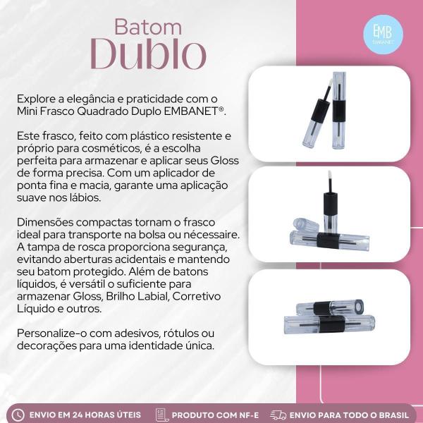 Imagem de Frasco Gloss Labial Batom Vio Quadrado Duplo 2,5Ml - 10Und