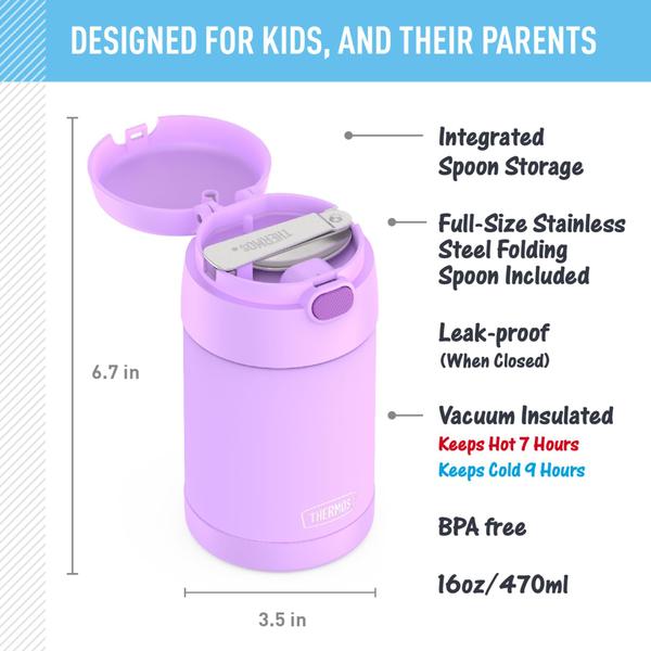 Imagem de Frasco para alimentos THERMOS FUNTAINER 473ml de aço inoxidável roxo neon