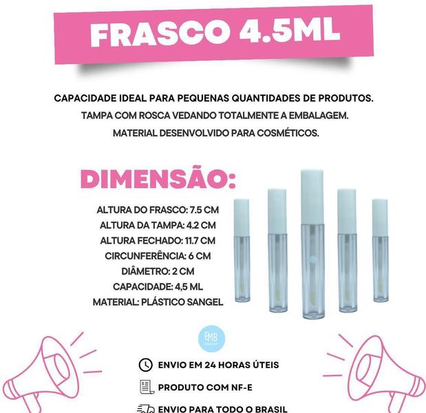 Imagem de Frasco Para Gloss Labial Vio 4,5Ml Super Resistente 50U