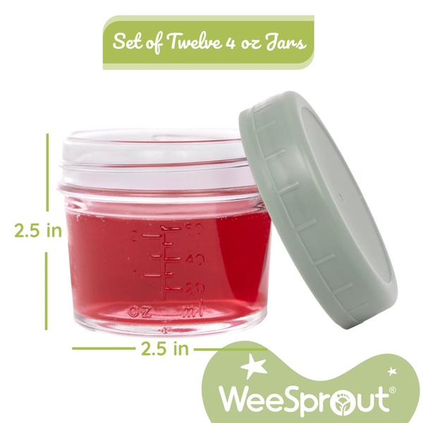 Imagem de Frascos de vidro para armazenamento de alimentos para bebês WeeSprout 120 ml (conjunto de 12 pacotes)