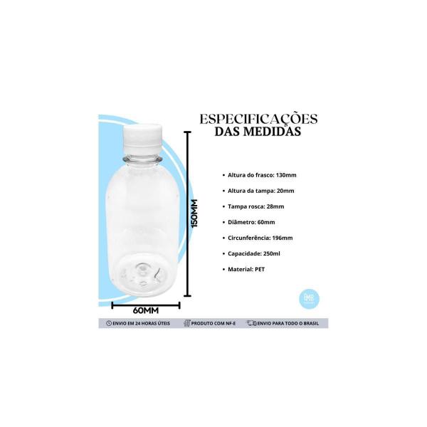 Imagem de Frascos Pet 250Ml Transparente C Tampa Lacre Sabonete 25U