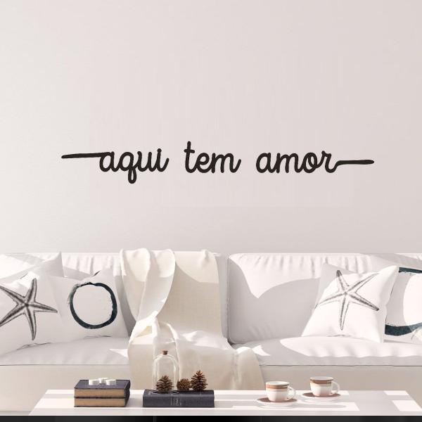 Imagem de Frase De Parede Aqui Tem Amor Cabeceira Cama Love Decoração Aplique MDF Preto