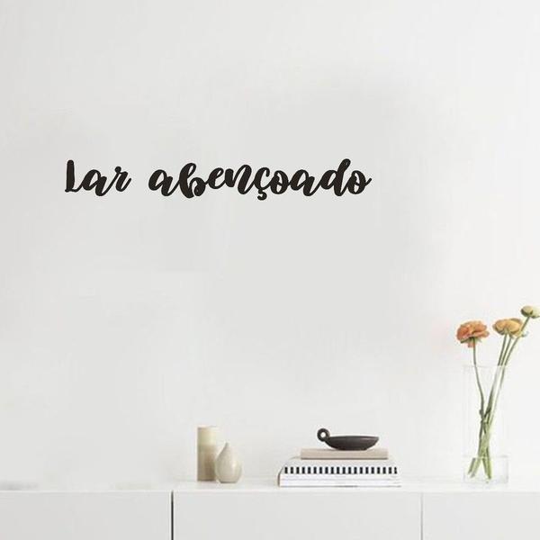 Imagem de Frase de Parede Lar Abençoado Palavra Letras Lettering Religioso fé MDF 3mm Preto