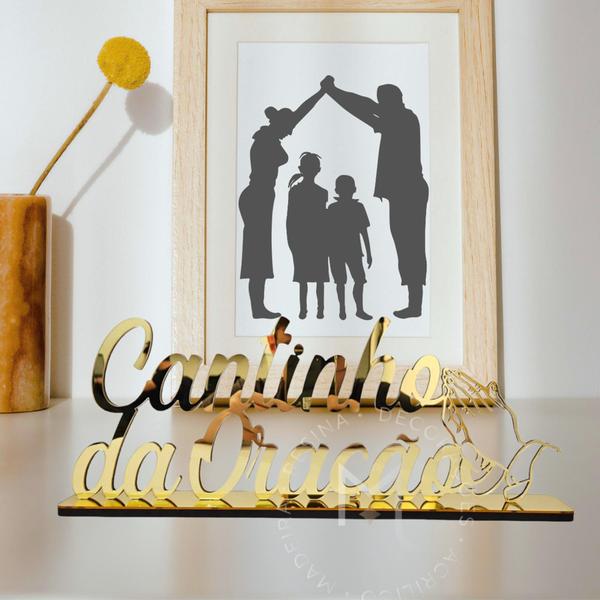 Imagem de Frase Decorativa Espelhada - Cantinho da Oração Dourado para Sala Rack Mesa