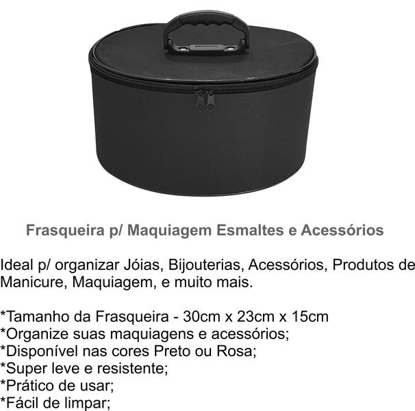 Imagem de Frasqueira Oval Grande Preto Necessaire Maquiagem Acessórios