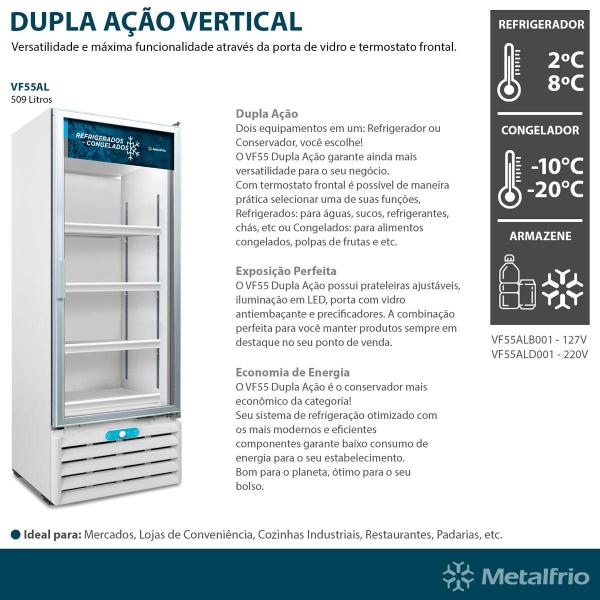 Imagem de Freezer Conservador Vertical 220v Dupla Ação Porta de Vidro 490 Litros VF55AL - Metalfrio