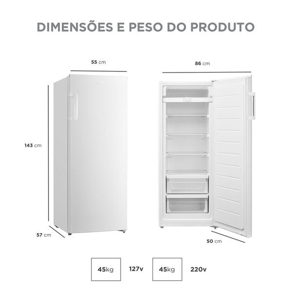 Freezer Vertical 1 Porta 196L 2 em 1 Branco Midea - Freezer