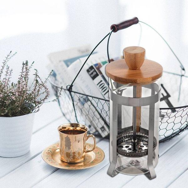 Imagem de French Press Eco Friendly Bamboo Cover Coffee Plunger Tea Maker Percolator Filter Press Coffee Kettle Pot Glass Teapot Potes de Café