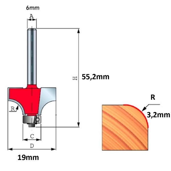 Imagem de Fresa Cordão Raio 3,2 mm com Rolamento Haste 06 mm 34-10406 - Freud