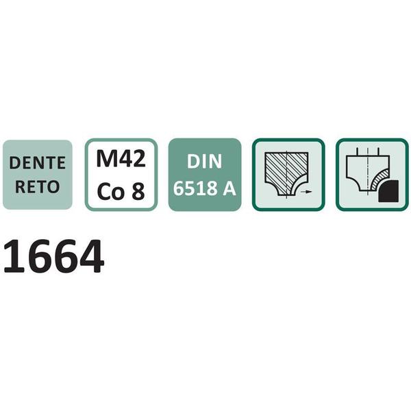 Imagem de Fresa de Perfil Constante, 1/4 de Círculo - Raio 8 - 4 Cortes, Haste Cilíndrica, Corte à Direita, DIN 6518 A - Aço Co 8 (M42) - Ref. 1664 - INDAÇO