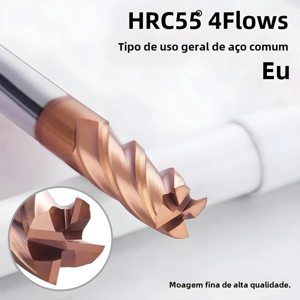 Imagem de Fresa de Topo de Carboneto HRC55 - 4 Flautas (1-12mm) para Usinagem CNC