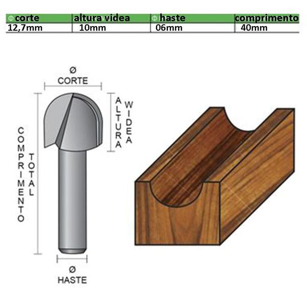 Imagem de Fresa Para Madeira Corte 12,7mm Tipo U 1959089-01 Haste 06 mm Radix