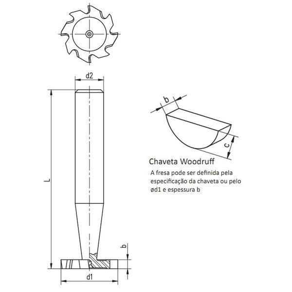 Imagem de Fresa para Rasgo de Chaveta Haste Cilíndrica, Dentes Cruzados Tipo WOODRUFF - Med. 1 x 5/16" - DIN 850 BN - Cód. 1641 - INDAÇO