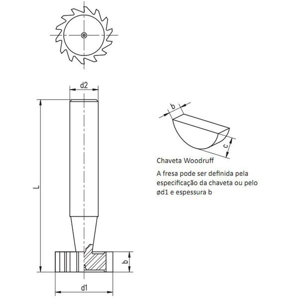 Imagem de Fresa para Rasgo de Chaveta Haste Cilíndrica, Dentes Retos Tipo WOODRUFF - Med. 1 x 1/4" - DIN 850 AH - Cód. 1642 - INDAÇO