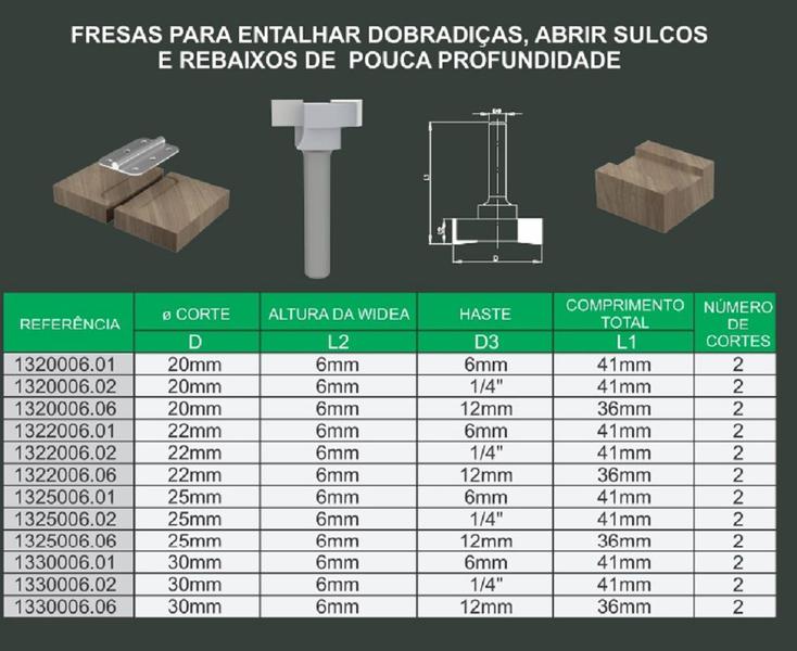 Imagem de Fresa Para Rebaixo Dobradiça Com Aba 25mm Radix  G1325006  Haste 6 mm