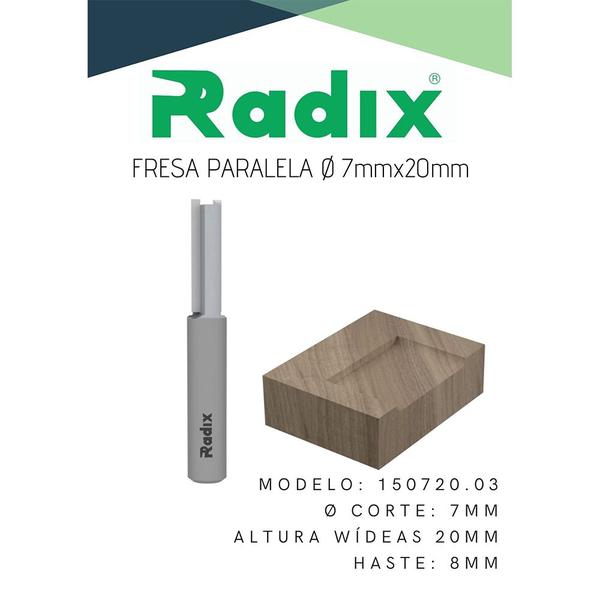 Imagem de Fresa Paralela Reta para Tupia 7mm x 20mm 150720.03 Radix