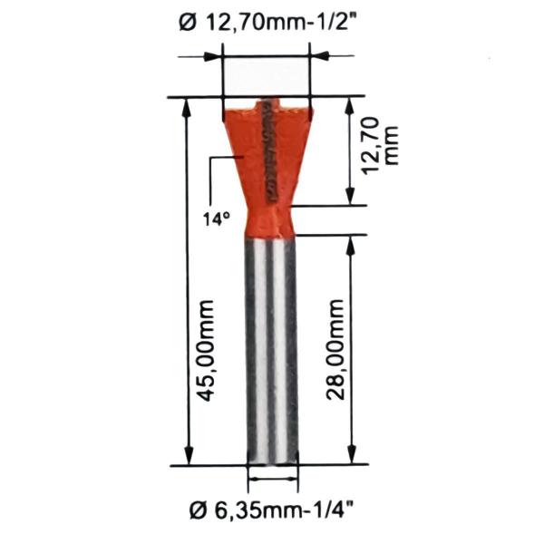 Imagem de Fresa Rabo De Andorinha 1/2 Pol. Haste 1/4 Metal Duro Tupia