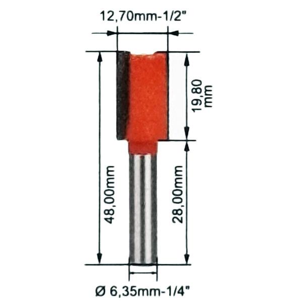 Imagem de Fresa Reta 1/2 Pol. Haste 1/4 Corte Duplo Metal Duro Tupia