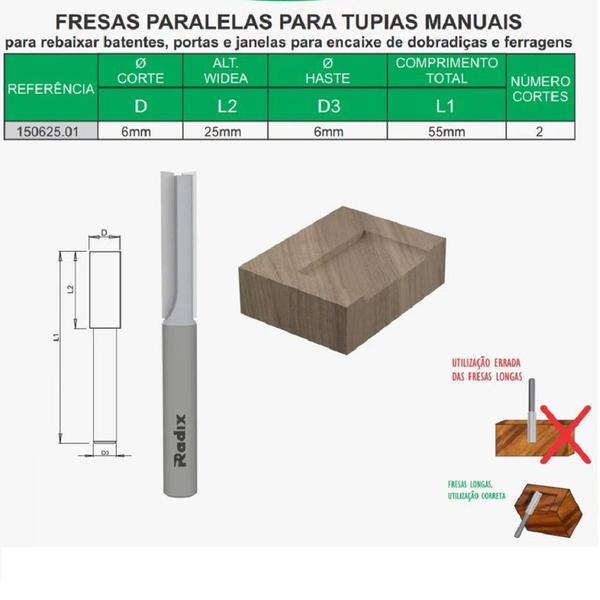 Imagem de Fresa Reta Paralela G15 Corte 6mm x25mm 150625-01 Radix Haste 06mm