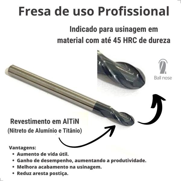 Imagem de Fresa Topo Esférico 2 Cortes Raio 2,0 x 4,0 x 8 x H4 x 50 mm Metal Duro 45 HRC