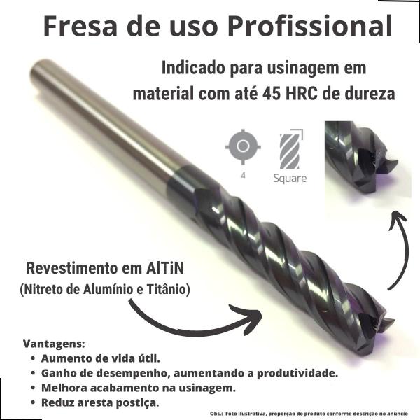 Imagem de Fresa Topo Reto 4 Cortes 1/8 (3,17 mm) x 12 x H 1/8 x 50 mm Metal Duro 45 HRC