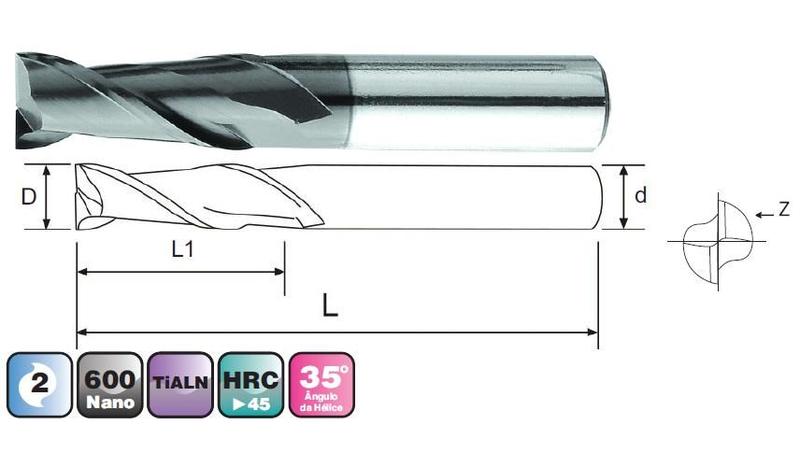 Imagem de Fresa Topo Reto Metal Duro 0,8MM - 2C C/ TiALN - LI600