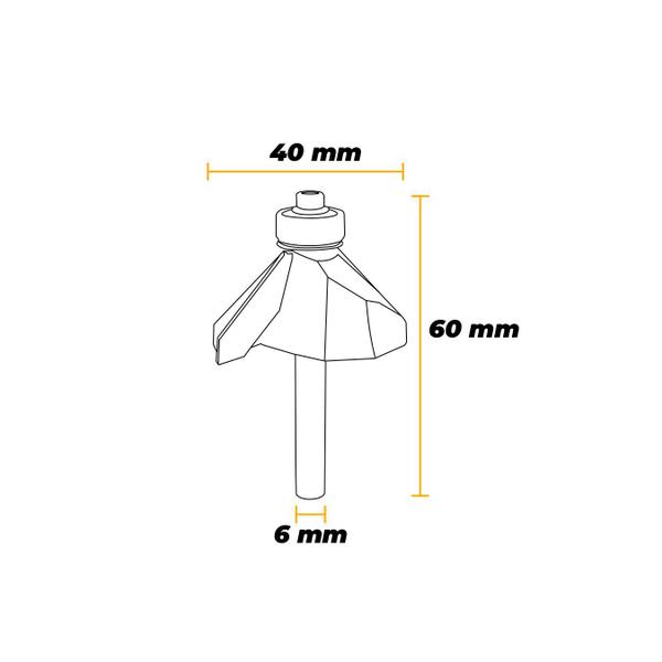 Imagem de Fresa Tupia Manual Com Dois Cortadores 45 Graus Haste 6 Mm Corte 3/4"