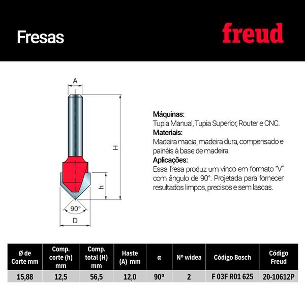 Imagem de Fresa V” para Vinco 20-10612P Ø 15,88mm, Corte 12,5mm Freud