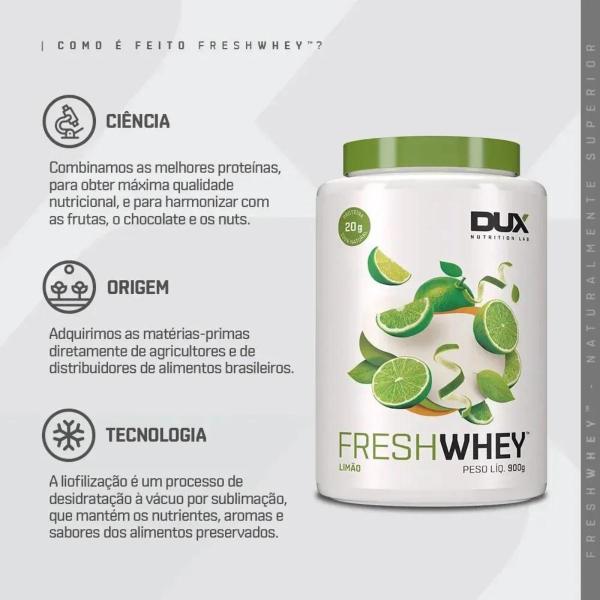 Freshwhey Protein Natural 900g Dux Nutrition Limão Imagem de Freshwhey Protein Natural 900g Dux Nutrition Limão