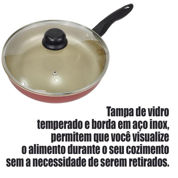 Frigideira 24cm Com Tampa de Vidro Cereja com Dourado Alumi-Aço Linha Premium J4TECH Alumínio Antiaderente Teflon Ultra Resistente Imagem de Frigideira 24cm Com Tampa de Vidro Cereja com Dourado Alumi-Aço Linha Premium J4TECH Alumínio Antiaderente Teflon Ultra Resistente